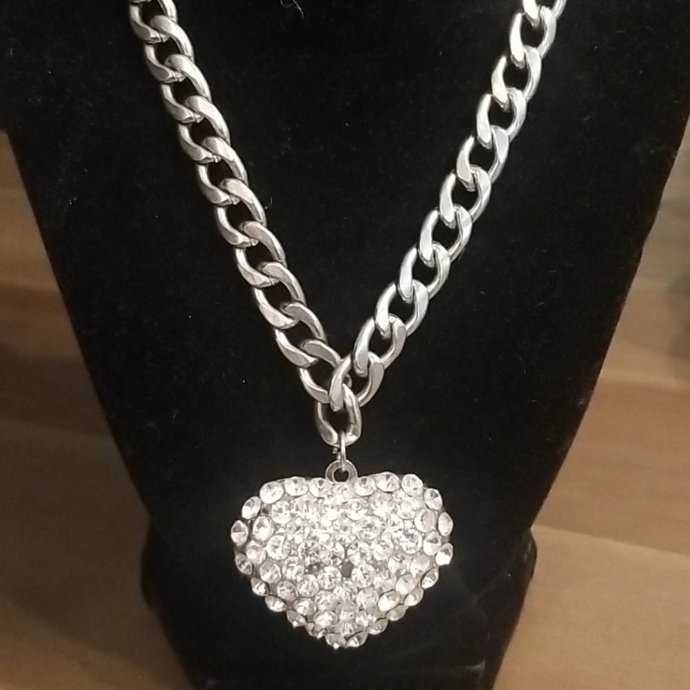 HEART Silver Chunky Reversible Chain Necklace